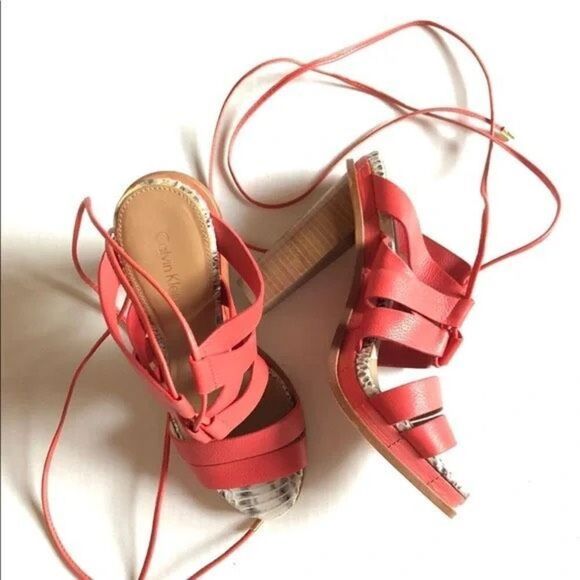 Calvin Klein Panelope Toscana Wrap Ankle‎ Strapping Heeled Open Toe Sandals 8 - Picture 1 of 12